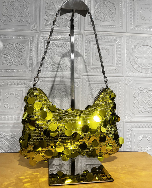 Borsa Paillettes Verde Media