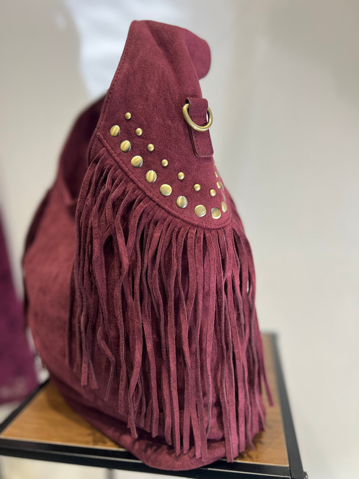 Borsa Frangia Camoscio Vino