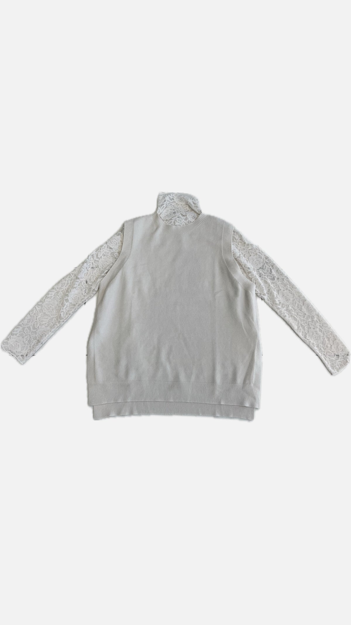 Maglia pizzo con gilet panna
