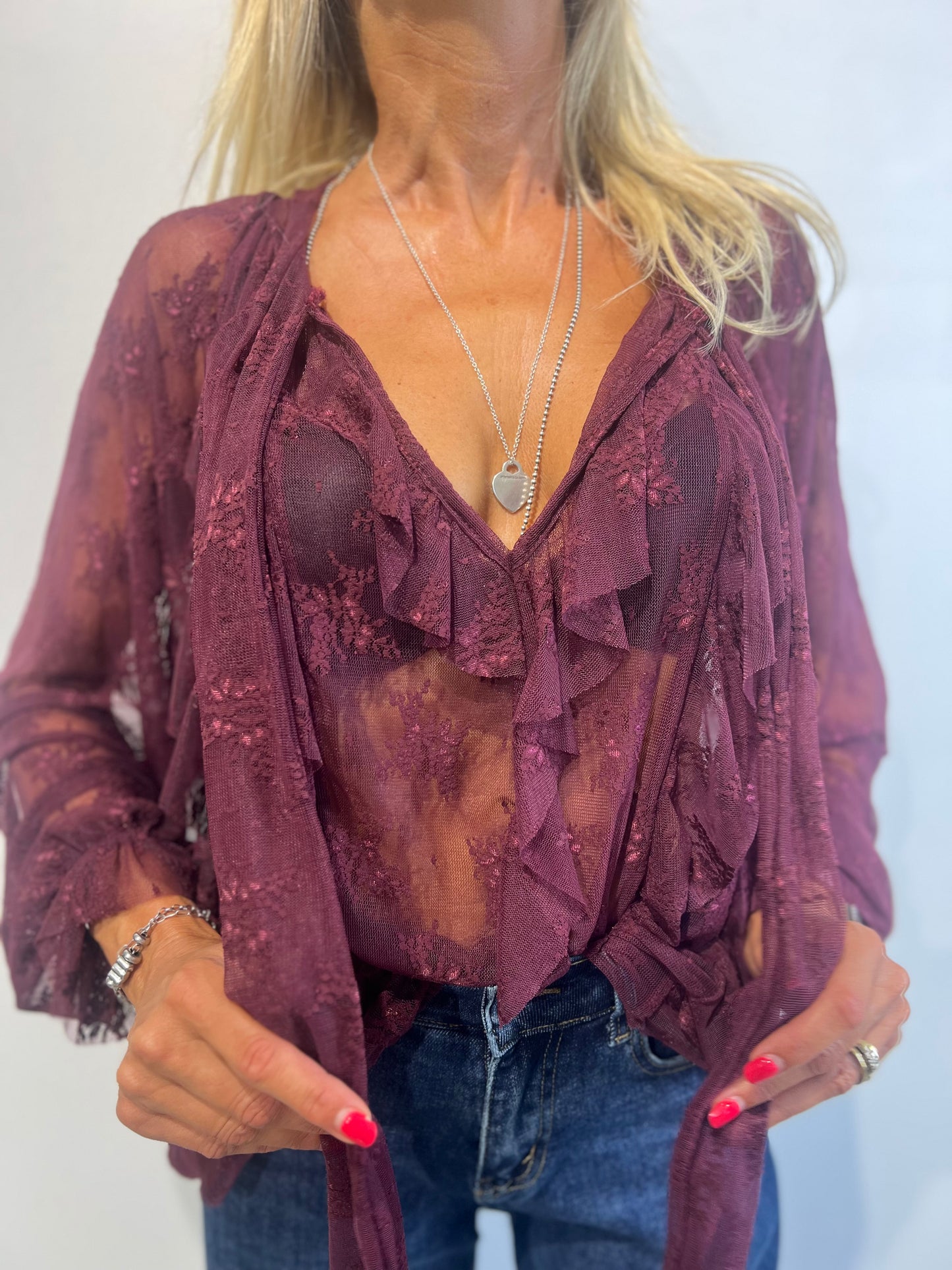Camicia pizzo con fiocco