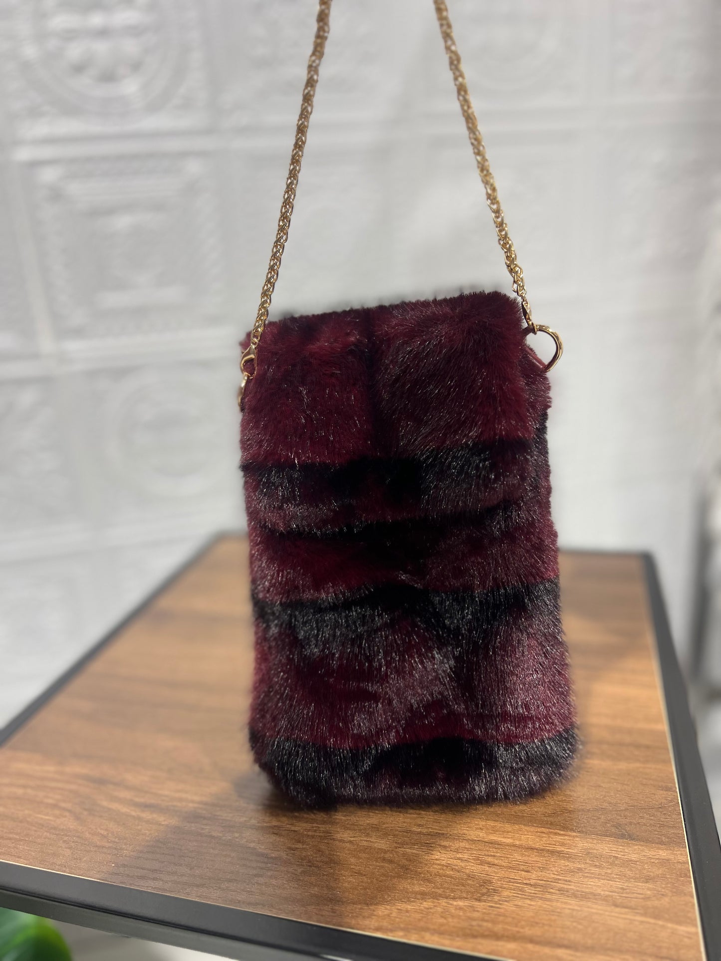 Tracolla Pelo Porta Cellulare Bordeaux