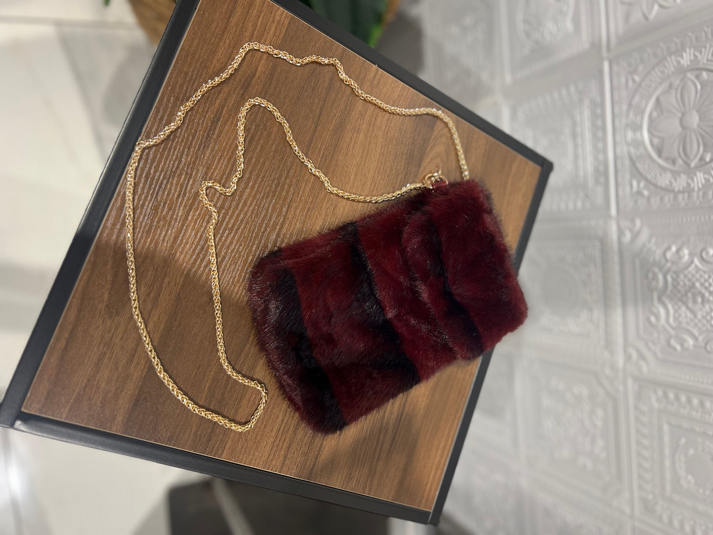 Tracolla Pelo Porta Cellulare Bordeaux