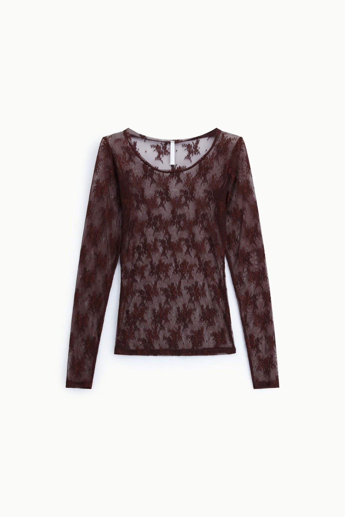 Top trasparente a maniche lunghe cioccolato