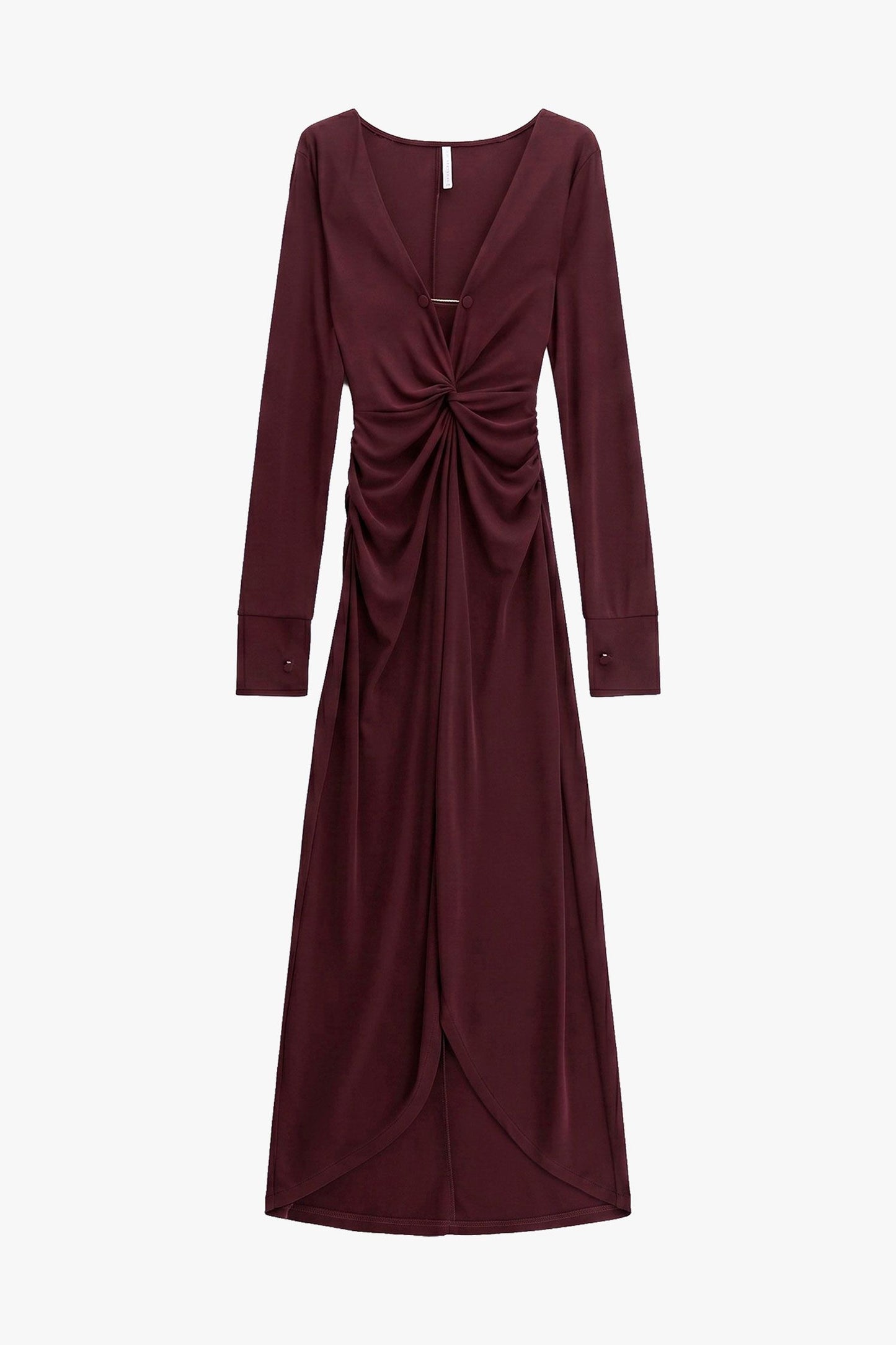Abito manica lunga arricciato plum noir