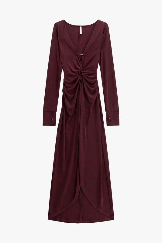 Abito manica lunga arricciato plum noir