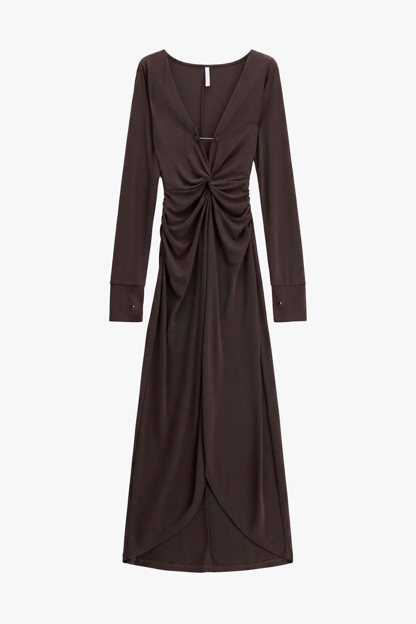 Abito manica lunga arricciato dark coffee
