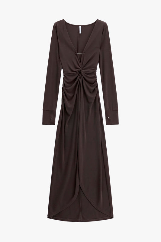 Abito manica lunga arricciato dark coffee