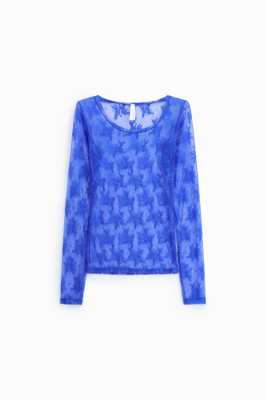 Top trasparente a maniche lunghe bluette