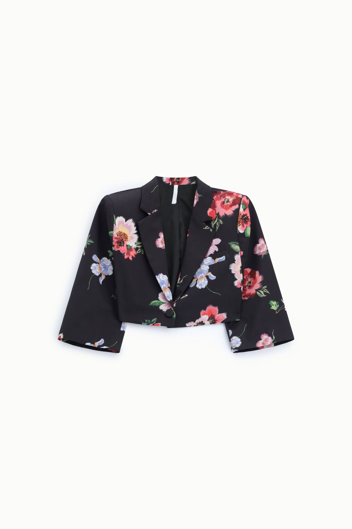 Blazer corto stampa floreale chiusura monopetto