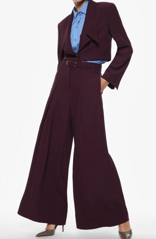 Pantaloni Imperial Palazzo con cintura e pince Prugna