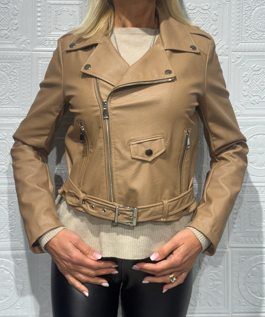 Giubbotto Biker Imperial in similpelle Beige
