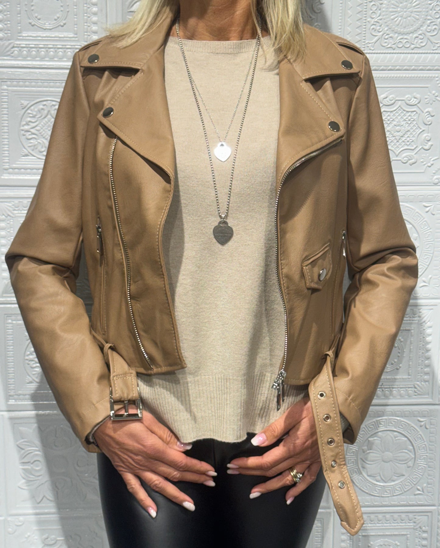 Giubbotto Biker Imperial in similpelle Beige