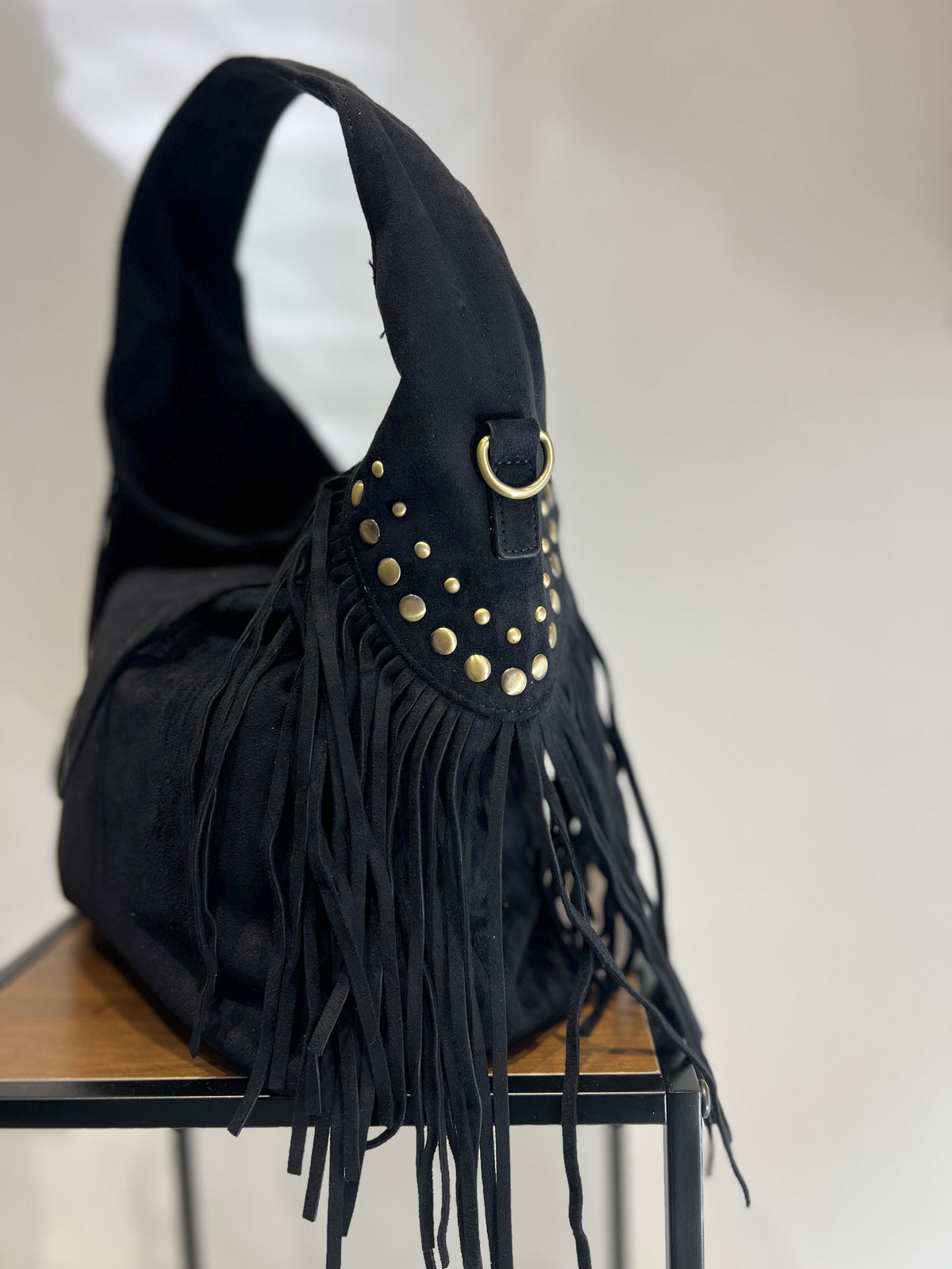Borsa Frangia Camoscio Nera