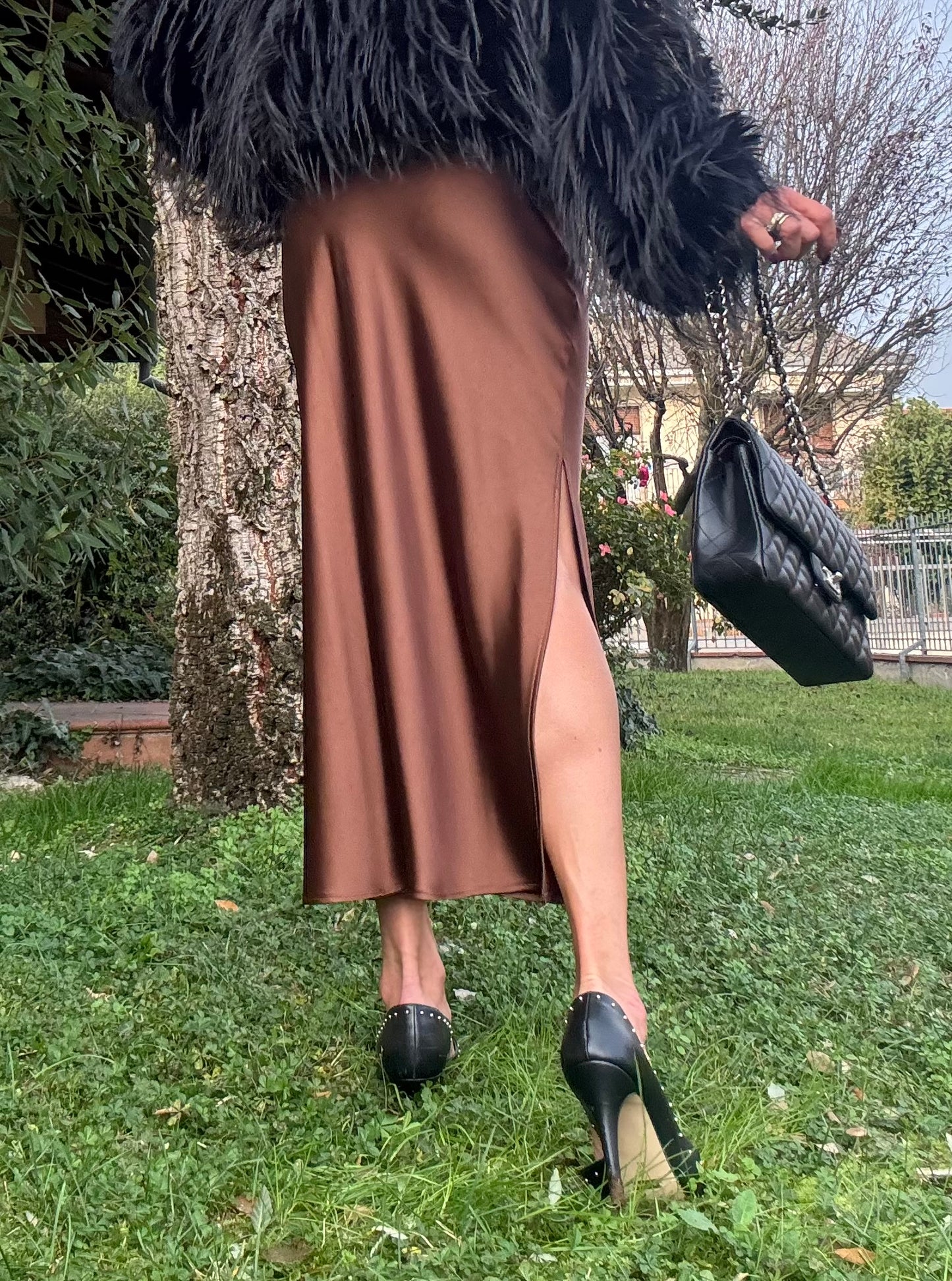 Abito lungo Imperial raso Castagna