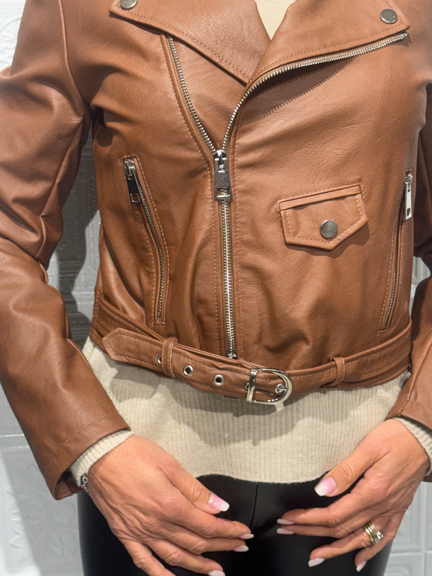 Giubbotto Biker Imperial in similpelle Tabacco