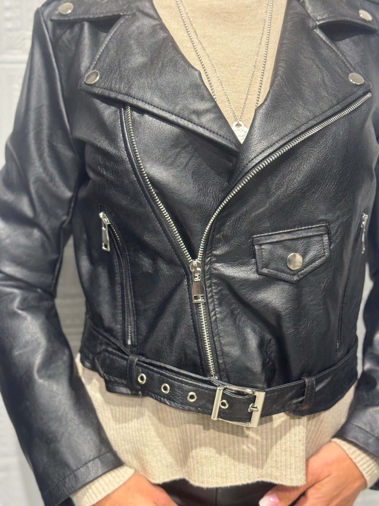 Giubbotto Biker Imperial in Similpelle Nero