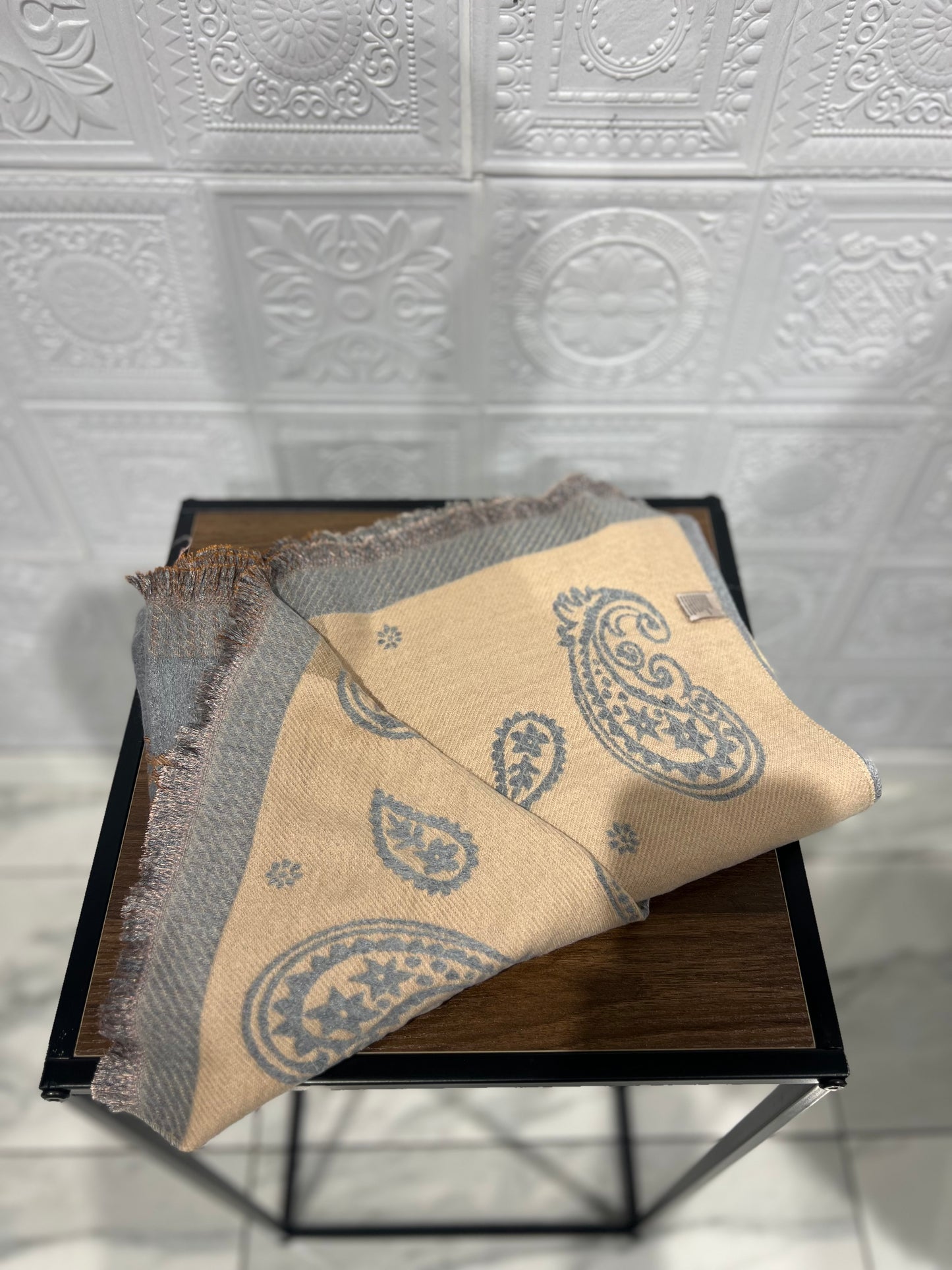 Sciarpa reversibile fantasia Azzurra e Beige