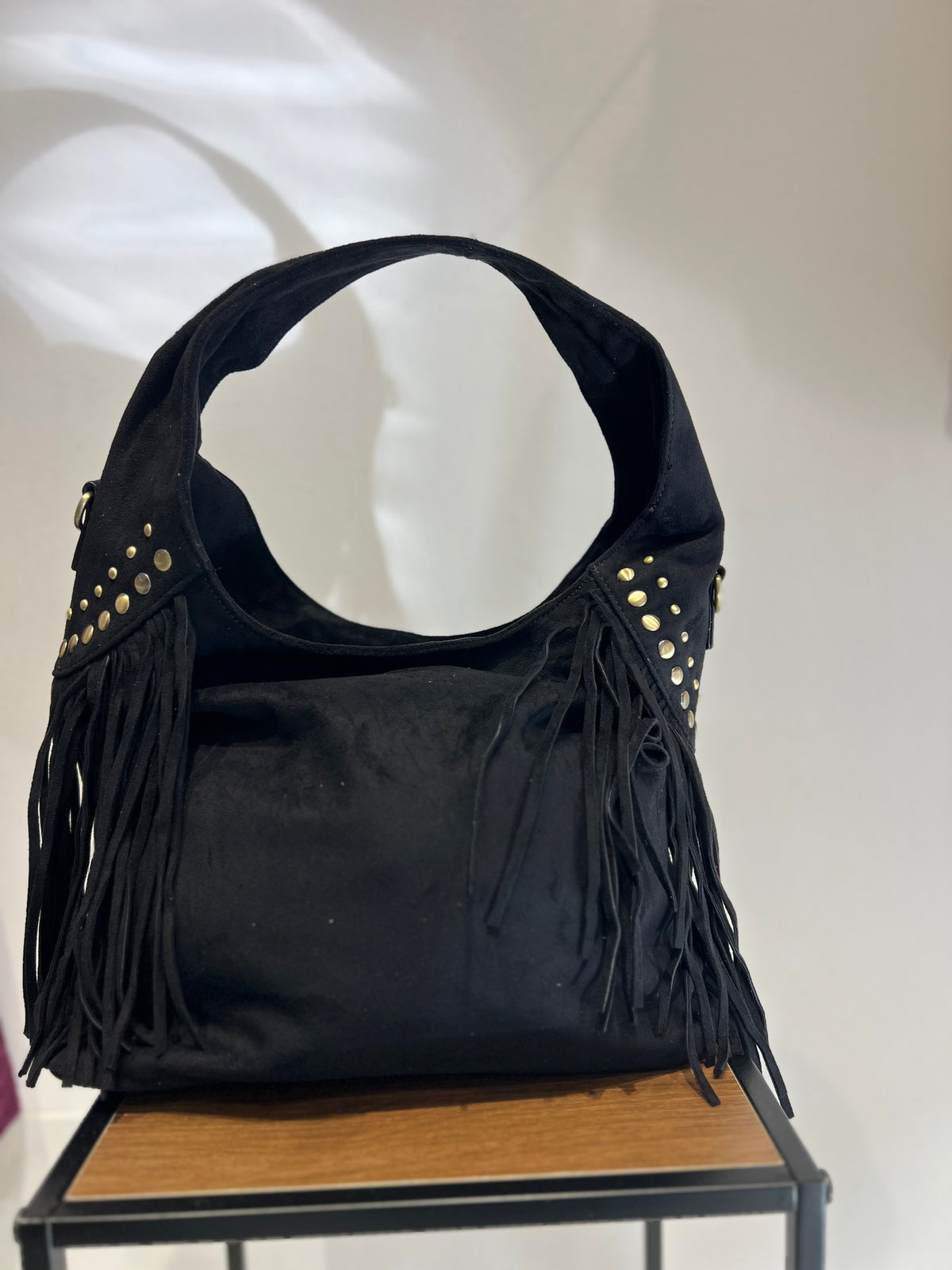 Borsa Frangia Camoscio Nera