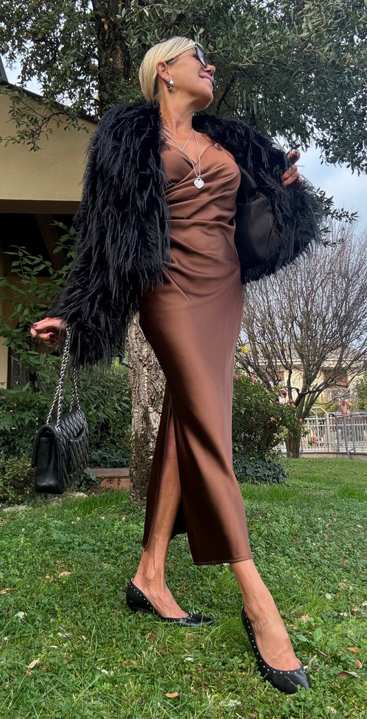 Abito lungo Imperial raso Castagna