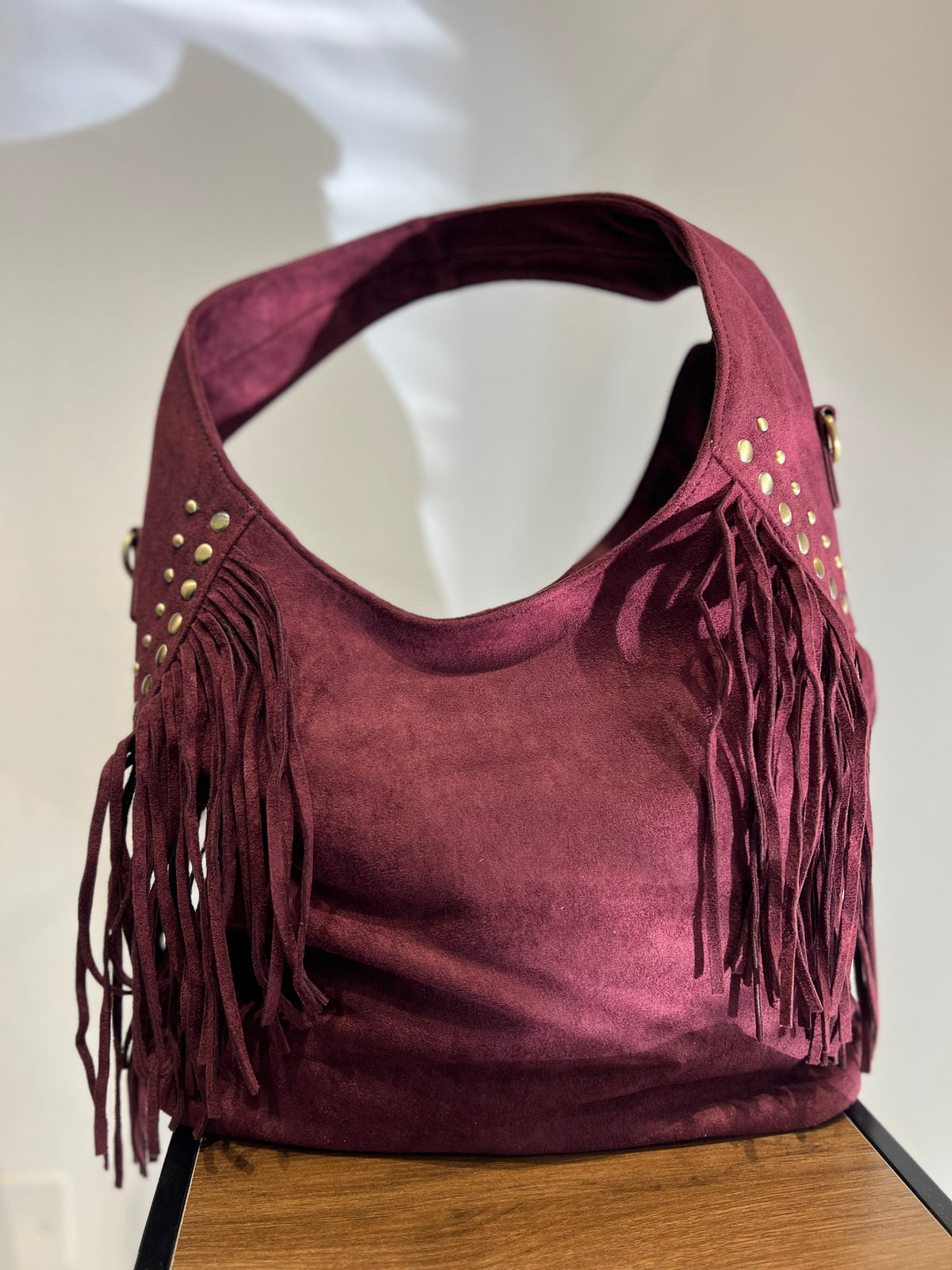 Borsa Frangia Camoscio Vino