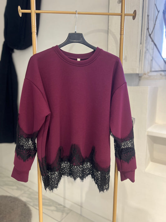 Felpa Con Pizzo Prugna