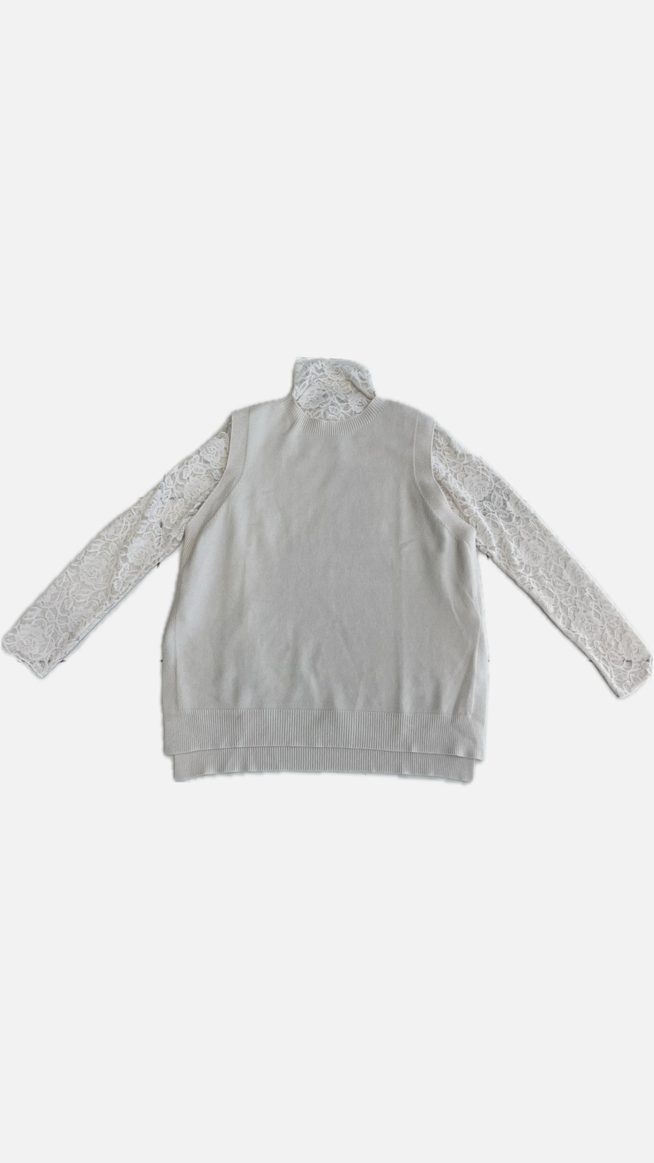Maglia pizzo con gilet panna
