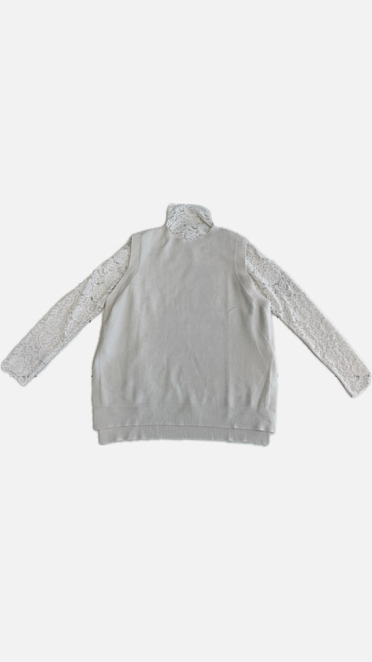 Maglia pizzo con gilet panna
