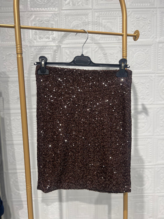 Gonna Paillettes Marrone