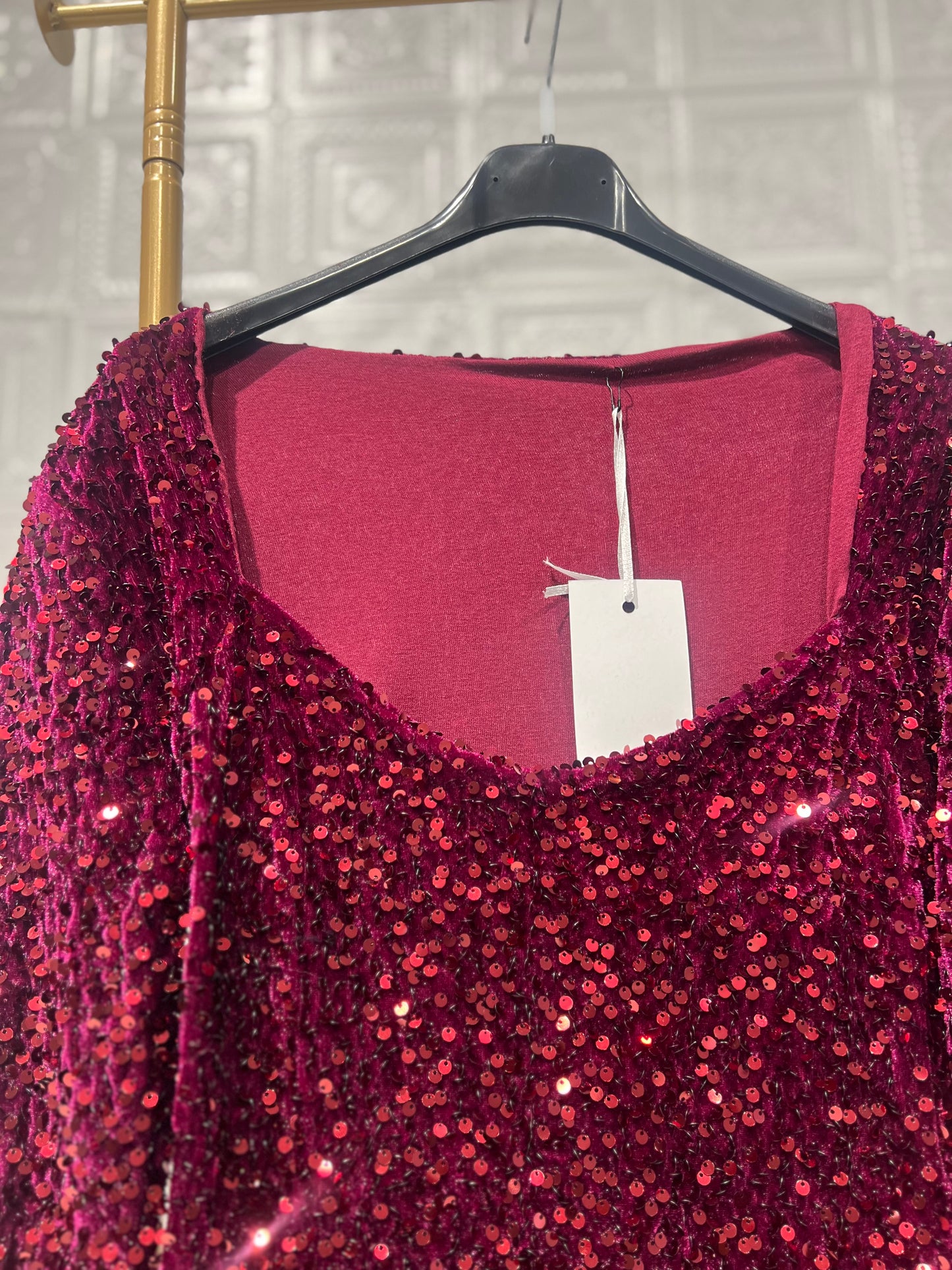 Abito Corto Velluto e paillettes Prugna