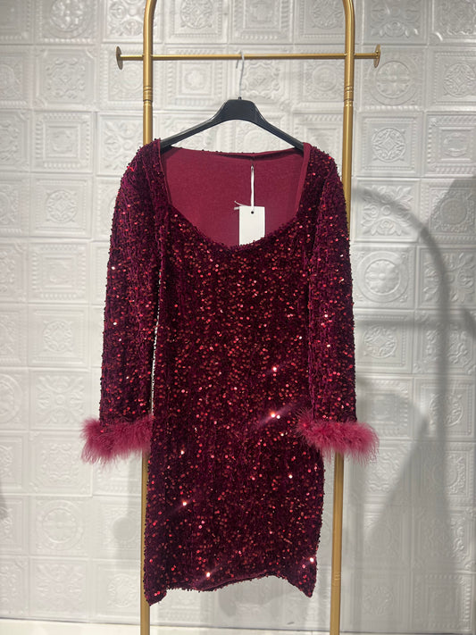 Abito Corto Velluto e paillettes Prugna