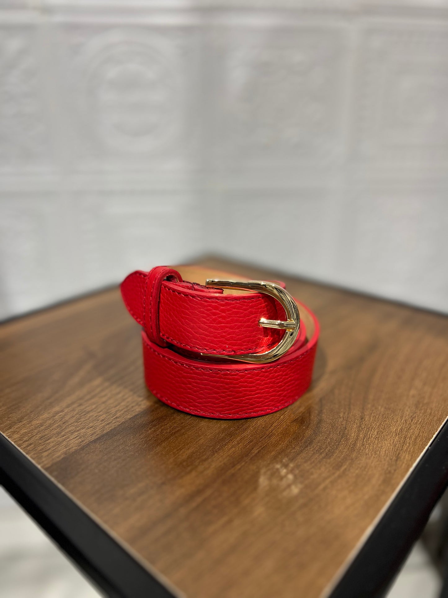 Cintura Casual Rossa in Pelle