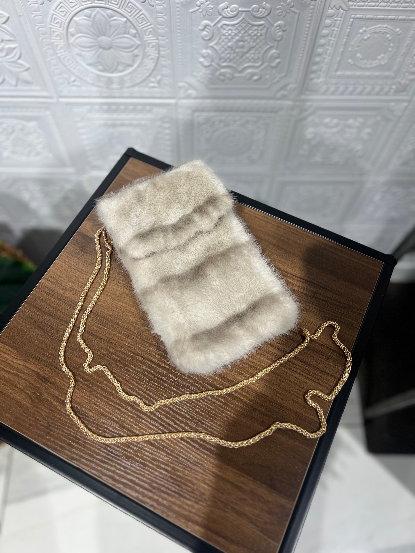 Tracolla Pelo Porta Cellulare Beige