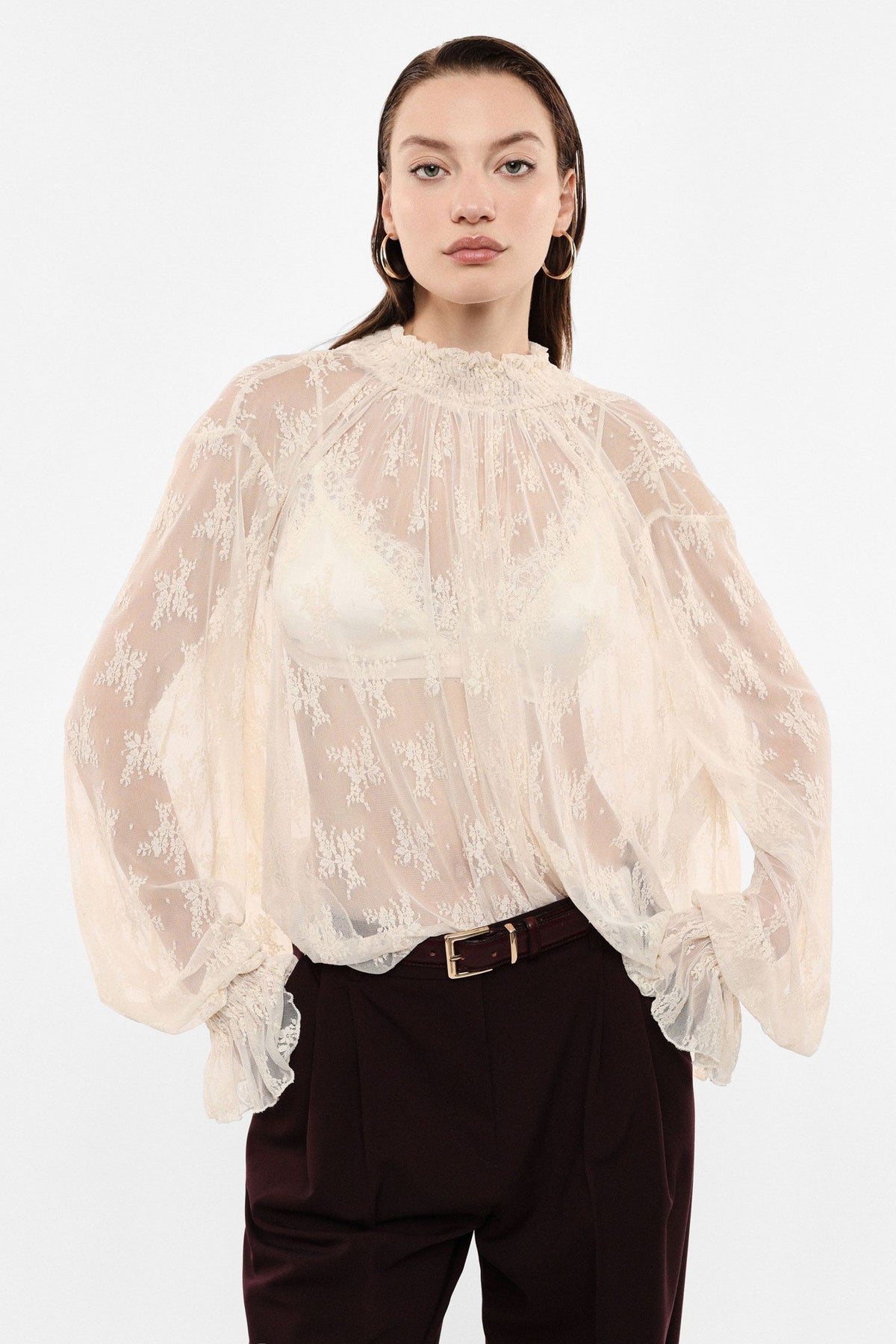 Top con maniche lunghe in tulle