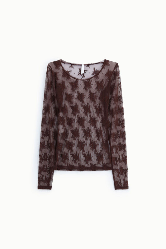 Top trasparente a maniche lunghe plum noir